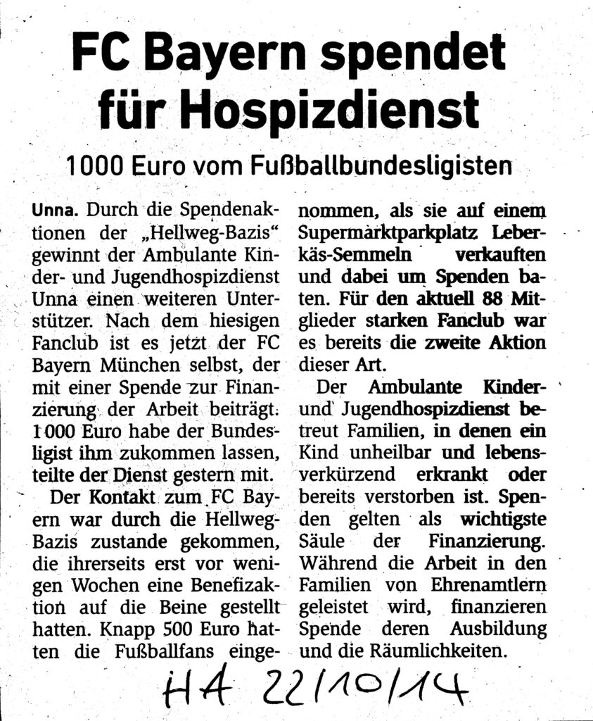 11. Bericht Hellweger Anzeiger Spende FCB 24.10.2014